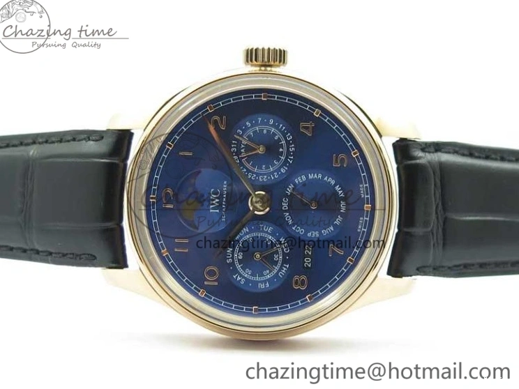 MIROTIME 0304 Premium Portugieser Perpetual Calendar IW503302 RG V9F 1:1 Best Edition Blue Dial on Black Leather Strap A 7098